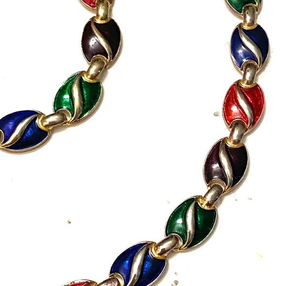 Vintage SET Necklace Bracelet Jewel Tones Enamel - Picture 3 of 4